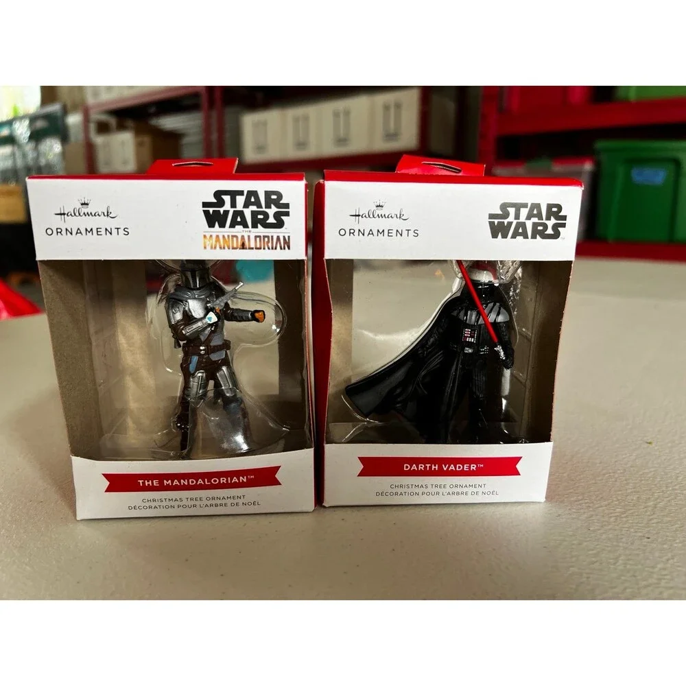 new in box hallmark, Star Wars, Darth Vader and The Mandalorian ornament bundle